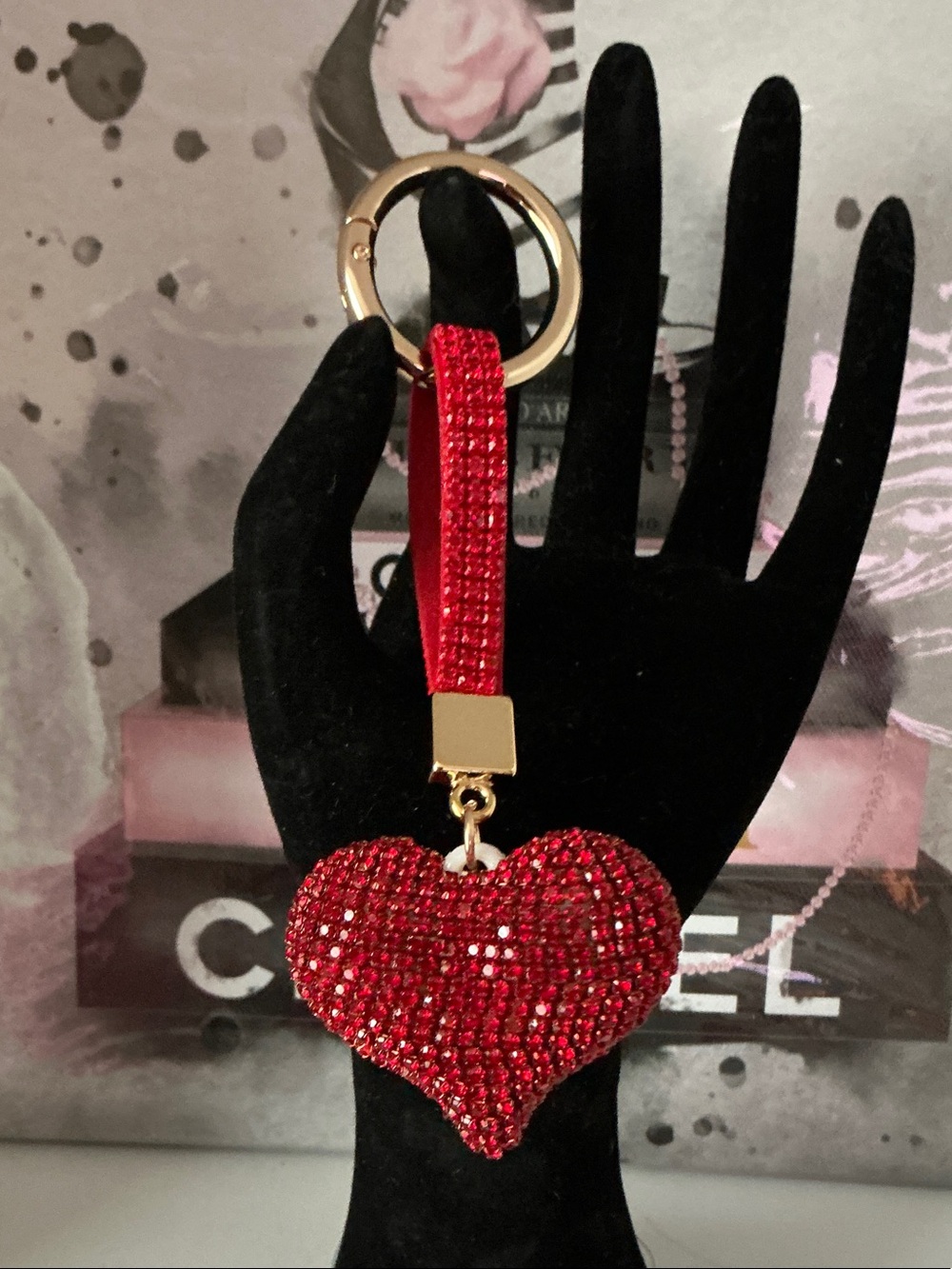 Red Crystal Heart Key Holder with Gold Hardware